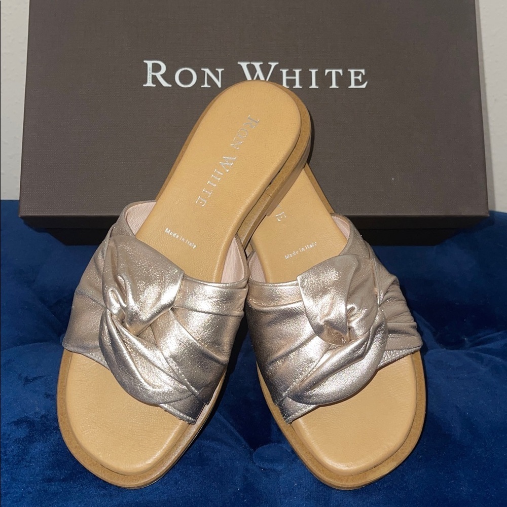 NIB RON WHITE Champagne/ Gold Genuine Leather Veronica Sandals Sz. 36/ US-6 - Picture 5 of 17